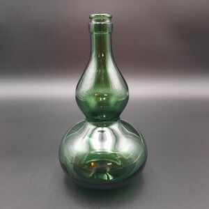Vintage Hand Blown‎ Green Glass Vase Gourd Shape Mid Century Modern Decor